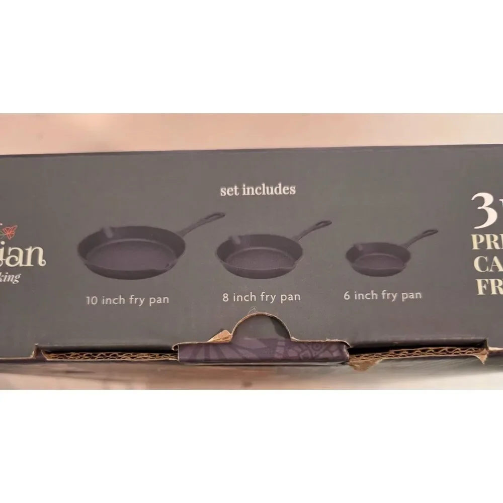 Bohemian 3 Pc Pre-Seasoned Cast Iron Fry Pan Set 6” 8” 10”